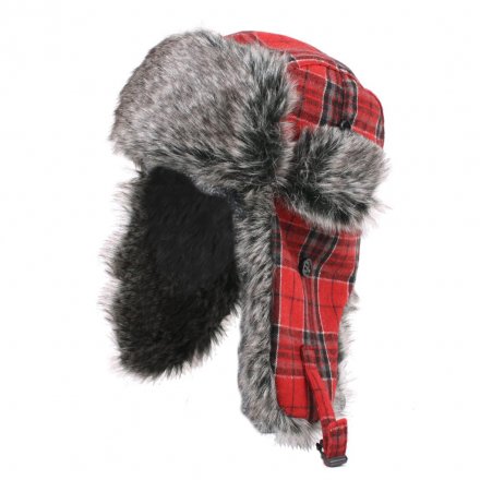 Pelshue - Trapper Hat Plaid with Faux Fur (Rød)