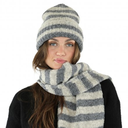 Halstørklæder - Gårda Grindelwald Striped Wool Mix Scarf (beige/grå)
