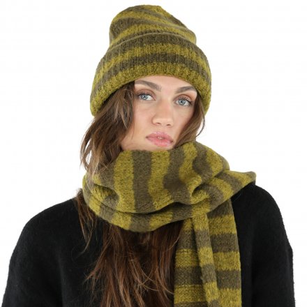 Halstørklæder - Gårda Grindelwald Striped Wool Mix Scarf (grøn)