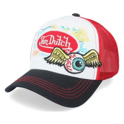 Kasket - Von Dutch Oval Patch Flying Eye Trucker (rød/hvid/sort)