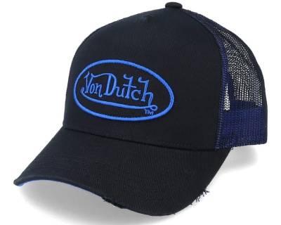 Kasket - Von Dutch Distressed Oval Patch Trucker (sort/blå)
