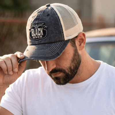Kasket - Black River Eagle Washed Trucker (sort/creme)