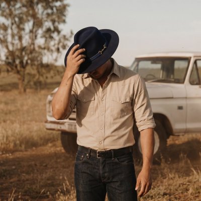Hatte - Gårda Braga Wool felt Fedora (marineblå)