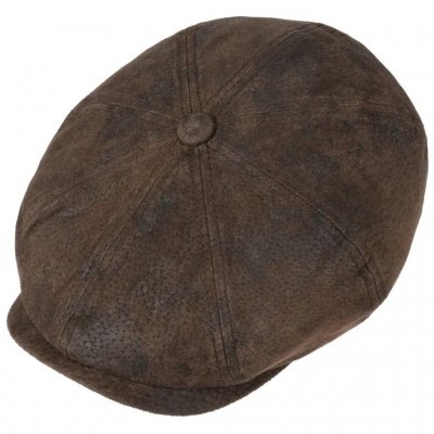 Sixpence / Flat cap - Stetson Bienville Leather Newsboy Cap (mørkebrun)