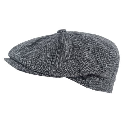 Sixpence / Flat cap - Gårda Premium Oakham Wool Newsboy (sort/hvid)