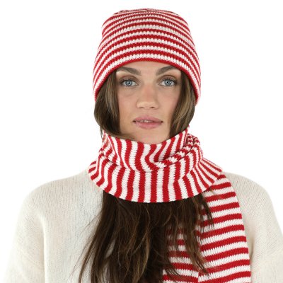Halstørklæder - Gårda Engelberg Striped Wool Mix Scarf (rød/hvid)