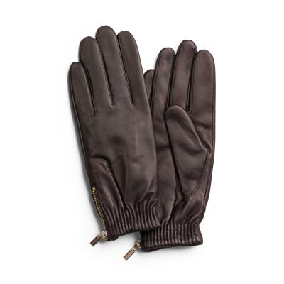 Handsker - HK Women's glove Gold side zip Lambskin, Wool blend lining (brun)