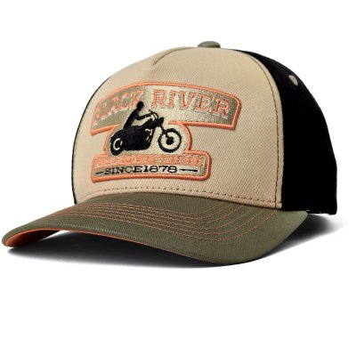 Kasket - Black River Motorcycle Trucker (beige/sort/grøn)
