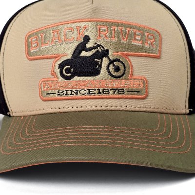 Kasket - Black River Motorcycle Trucker (beige/sort/grøn)