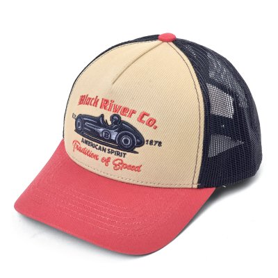 Kasket - Black River Tradition Of Speed Trucker (beige/marineblå/rød)