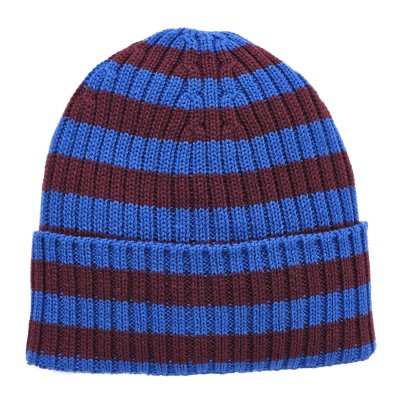 Beanies - Gårda Davos Striped Merino Wool Beanie (bordeaux/blå)