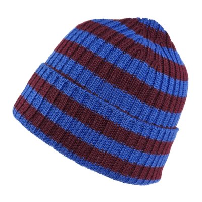 Beanies - Gårda Davos Striped Merino Wool Beanie (bordeaux/blå)