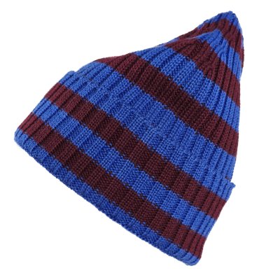 Beanies - Gårda Davos Striped Merino Wool Beanie (bordeaux/blå)