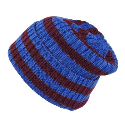 Beanies - Gårda Davos Striped Merino Wool Beanie (bordeaux/blå)