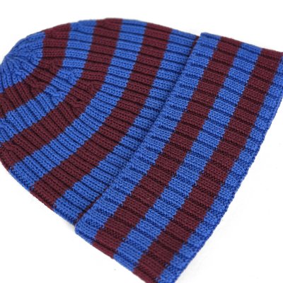 Beanies - Gårda Davos Striped Merino Wool Beanie (bordeaux/blå)