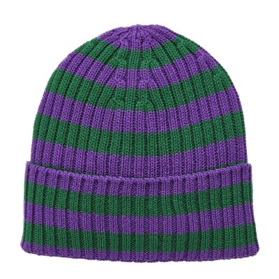 Beanies - Gårda Davos Striped Merino Wool Beanie (grøn/lilla)