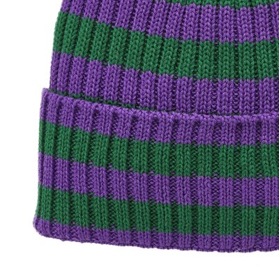 Beanies - Gårda Davos Striped Merino Wool Beanie (grøn/lilla)