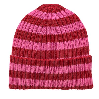 Beanies - Gårda Davos Striped Merino Wool Beanie (rød/pink)