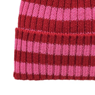 Beanies - Gårda Davos Striped Merino Wool Beanie (rød/pink)