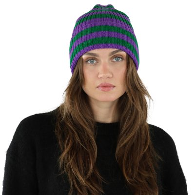Beanies - Gårda Davos Striped Merino Wool Beanie (grøn/lilla)