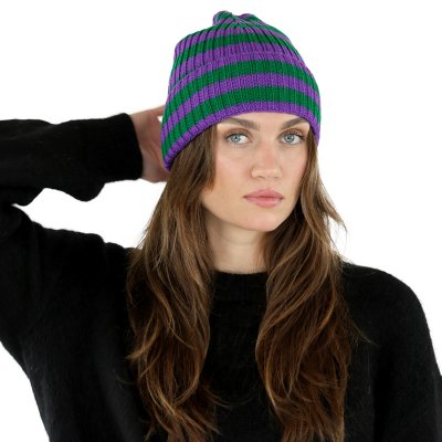 Beanies - Gårda Davos Striped Merino Wool Beanie (grøn/lilla)