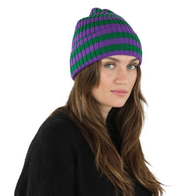 Beanies - Gårda Davos Striped Merino Wool Beanie (grøn/lilla)