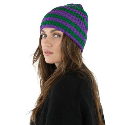 Beanies - Gårda Davos Striped Merino Wool Beanie (grøn/lilla)