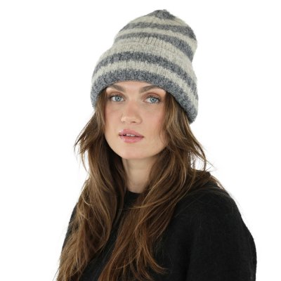 Beanies - Gårda Lech Striped Wool Mix Beanie (beige/grå)