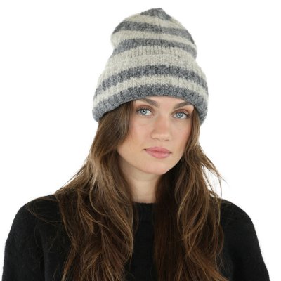 Beanies - Gårda Lech Striped Wool Mix Beanie (beige/grå)