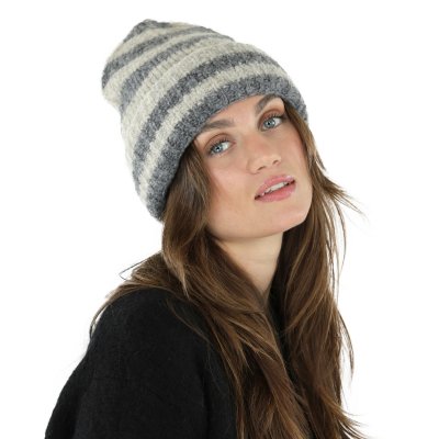 Beanies - Gårda Lech Striped Wool Mix Beanie (beige/grå)