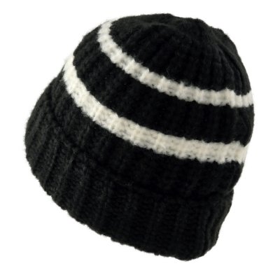 Beanies - Gårda Les Deux Alpes Striped Merino Mix Beanie (sort/hvid)