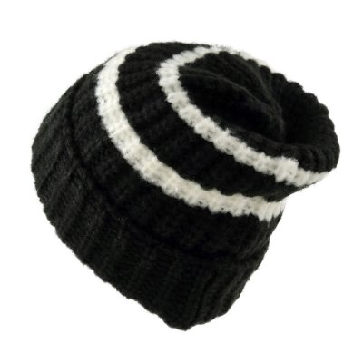 Beanies - Gårda Les Deux Alpes Striped Merino Mix Beanie (sort/hvid)