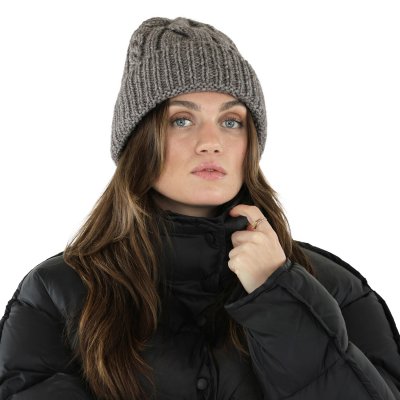 Beanies - Gårda Bormio Cable Knit Wool Mix Beanie (grå/beige)