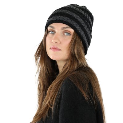 Beanies - Gårda Davos Striped Merino Wool Beanie (grå/sort)
