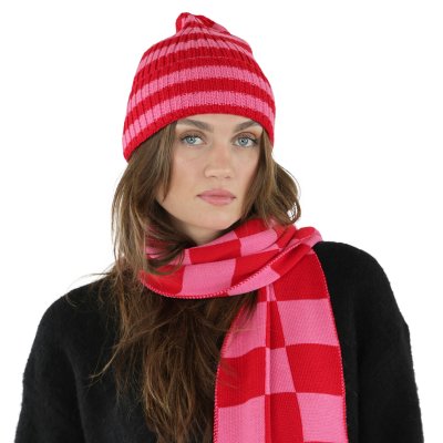 Beanies - Gårda Davos Striped Merino Wool Beanie (rød/pink)