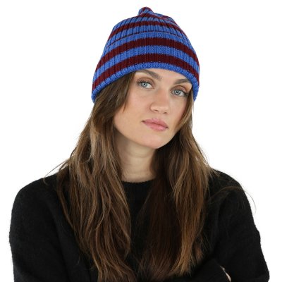 Beanies - Gårda Davos Striped Merino Wool Beanie (bordeaux/blå)