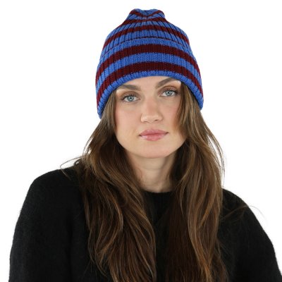 Beanies - Gårda Davos Striped Merino Wool Beanie (bordeaux/blå)