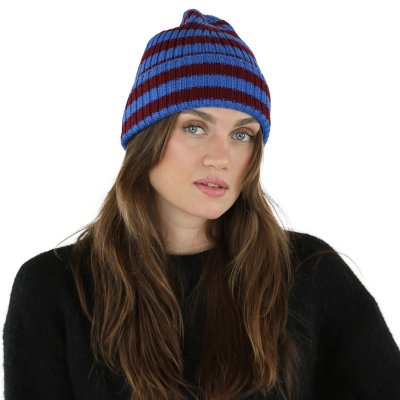 Beanies - Gårda Davos Striped Merino Wool Beanie (bordeaux/blå)