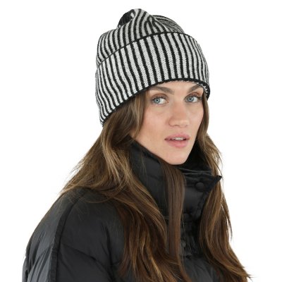 Beanies - Gårda Megève Striped Cashmere Mix Beanie (sort/hvid)