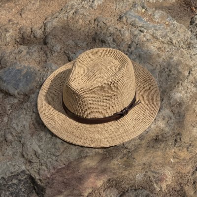 Stråhat - Gårda Funchal Raffia Fedora (lys natur/mørkebrun)
