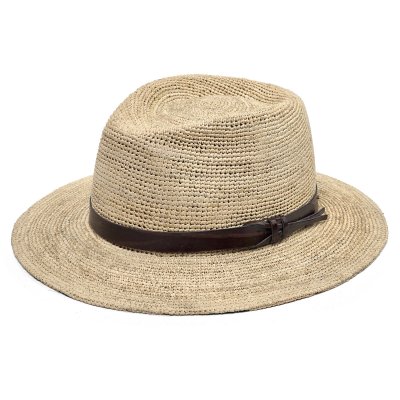 Stråhat - Gårda Funchal Raffia Fedora (lys natur/mørkebrun)