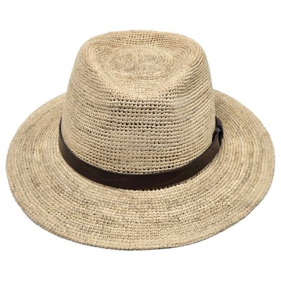 Stråhat - Gårda Funchal Raffia Fedora (lys natur/mørkebrun)