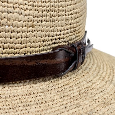 Stråhat - Gårda Funchal Raffia Fedora (lys natur/mørkebrun)